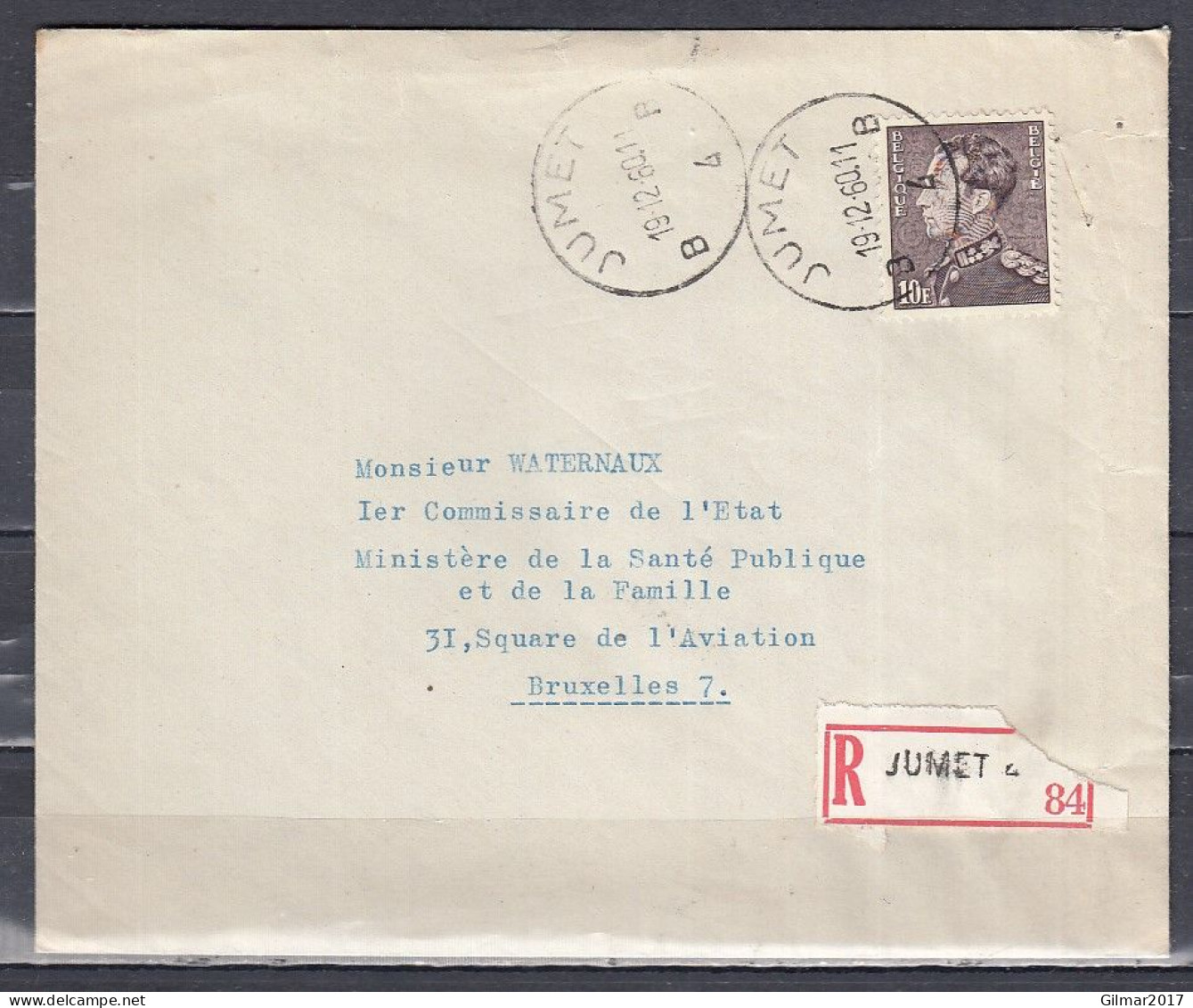 Aangetekende Brief Van Jumet B4B Naar Bruxelles - 1936-1951 Poortman