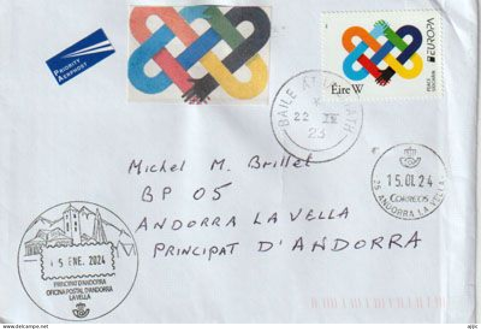 EUROPA CEPT 2023. Peace / Síocháin ! Letter Ireland To Andorra (Principality) With Local Arrival Postmarks - Storia Postale