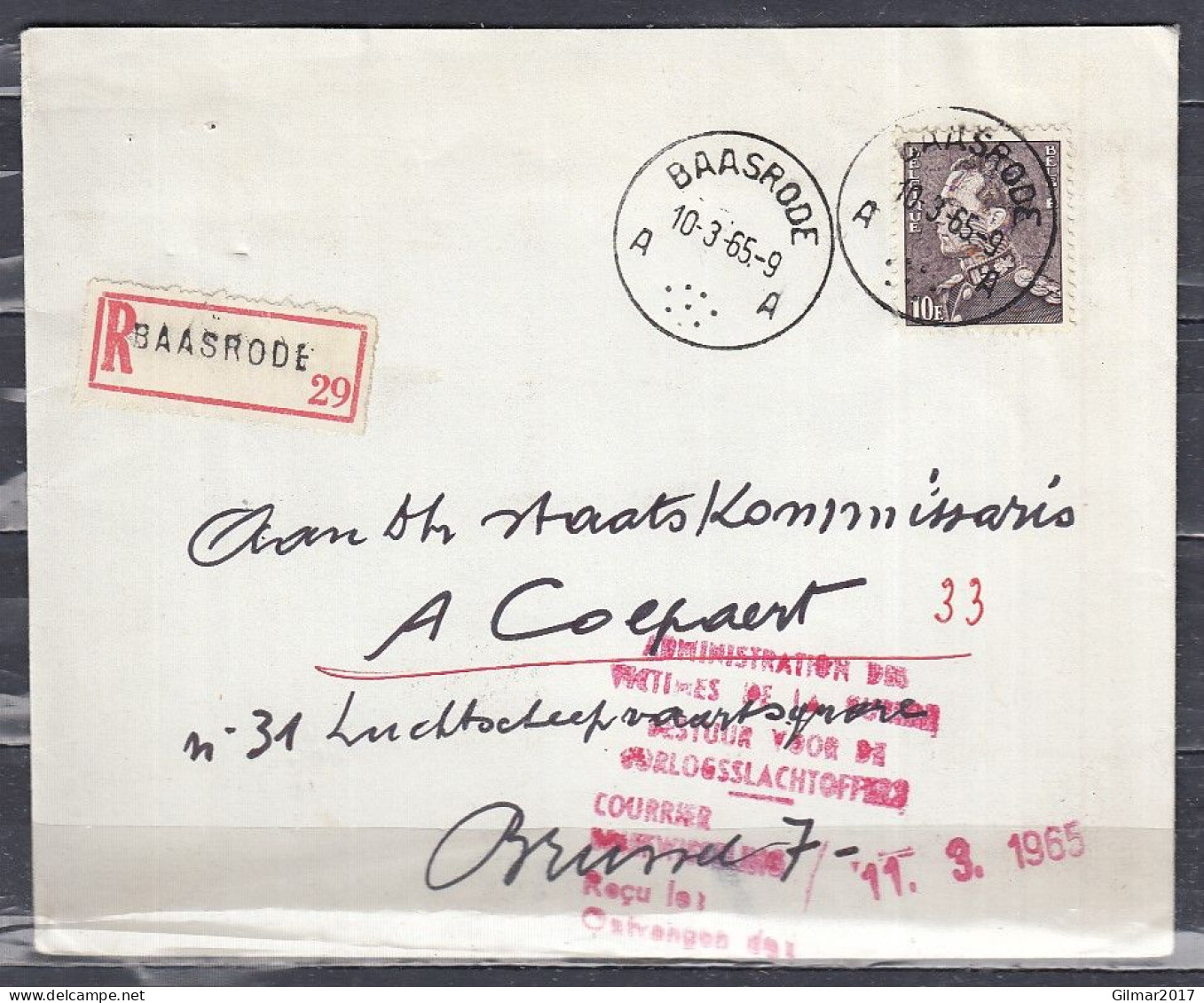 Aangetekende Brief Van Baasrode A Naar Brussel - 1936-1951 Poortman