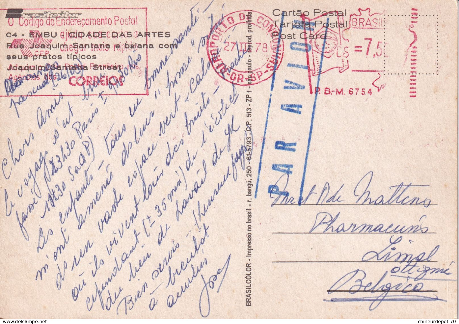 BRASIL BRESIL PAR AVION VERS LIMAL BELGIQUE Acarajé - Postal Stationery