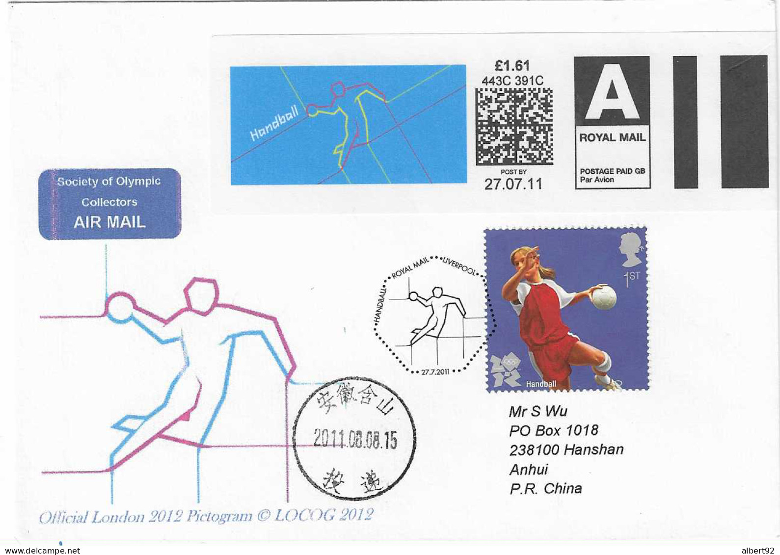 2012 : Le Hand Ball Aux Jeux Olympiques De Londres: FDC + Smart Stamp: Pour La Chine - Verano 2012: Londres