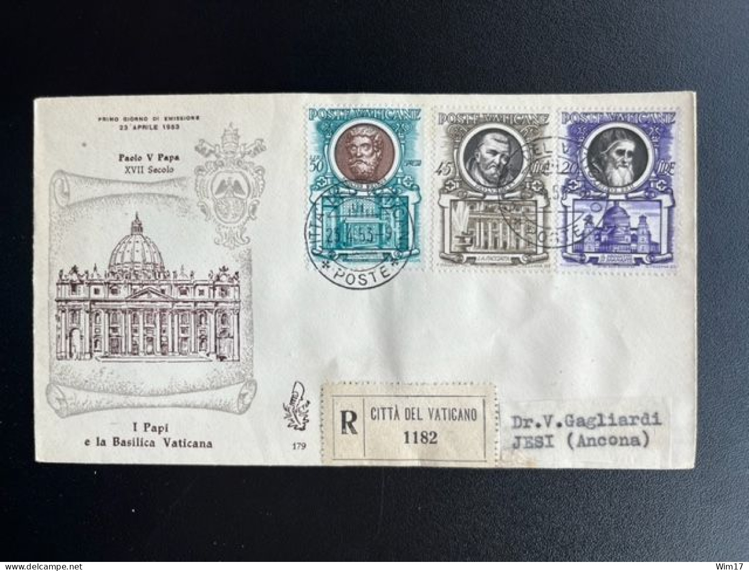 VATICAN VATICANE 1953 REGISTERED FDC POPES SEND TO JESI ITALY 23-04-1953 VATICAAN VATICANO - Brieven En Documenten