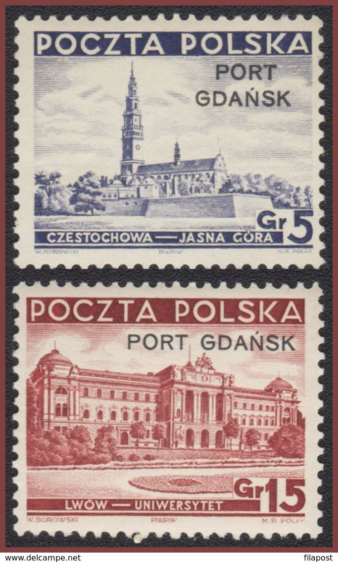 Poland Port Gdansk 1937, Mi 32-33 Lwow University Czestochau Jasna Gora Set MNH** - Unused Stamps