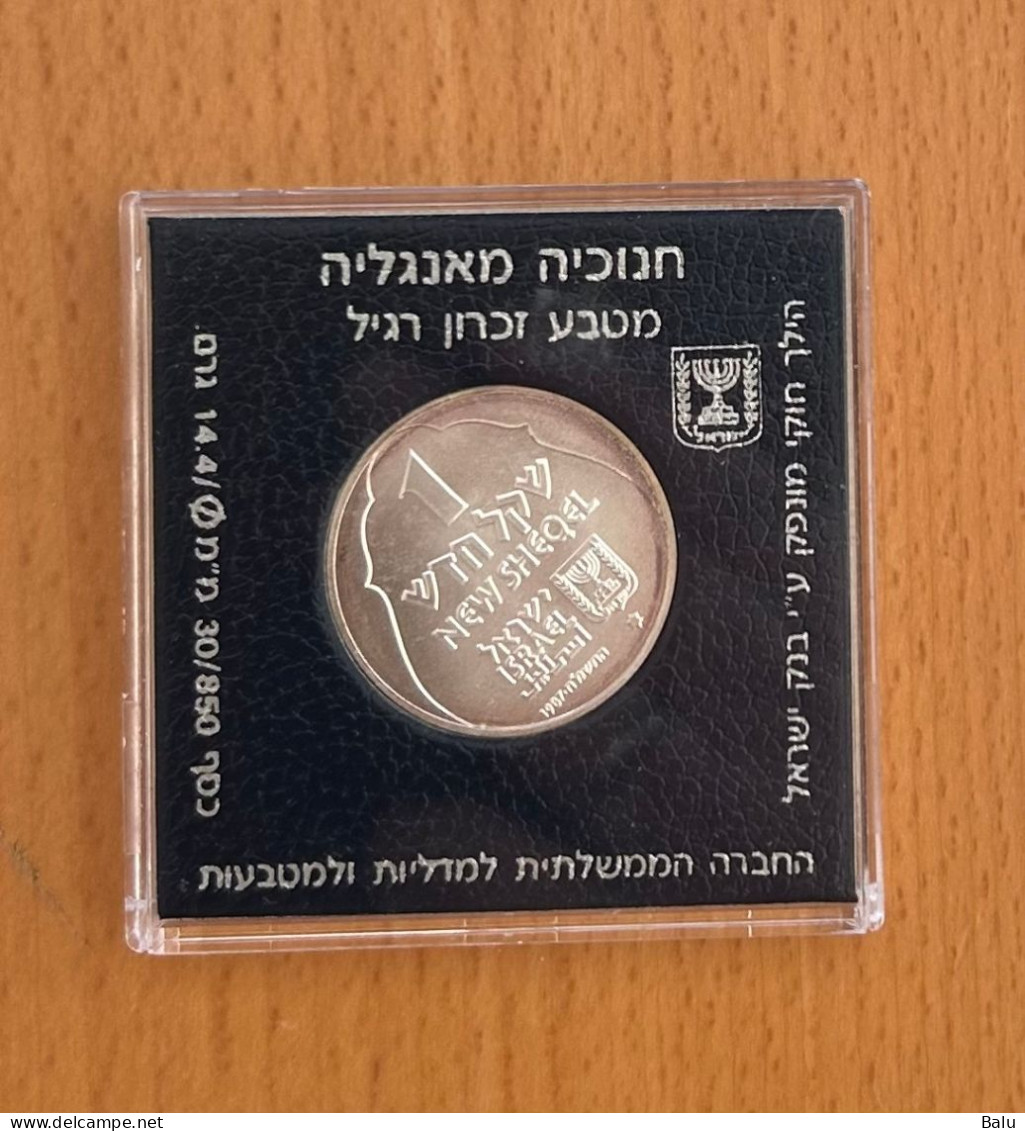 Israel 1987 Hanukkiya From England, Silber 850, 30mm, 14.4gr. 1 New Sheqel, B.U. Hanukka Chanukkiya/Lampe Aus England - Israele