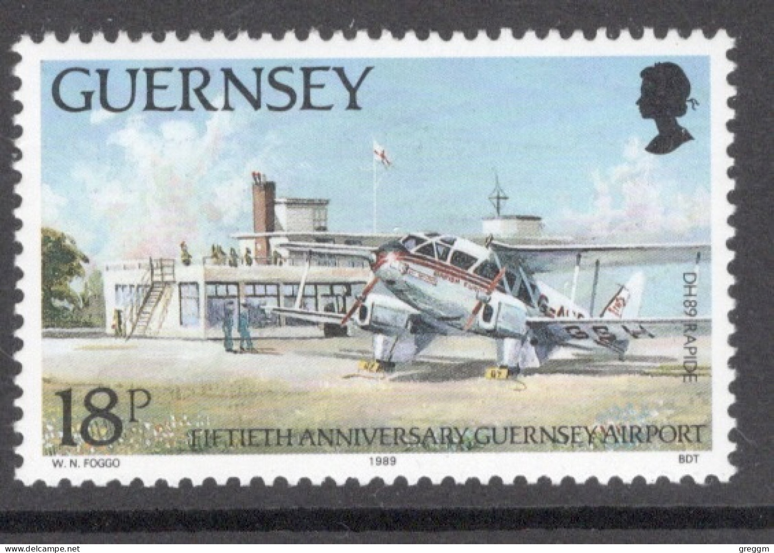 Guernsey 1989  Single Stamp Showing The 50th Anniversary Of The Guernsey Airport In Mounted Mint - Guernsey