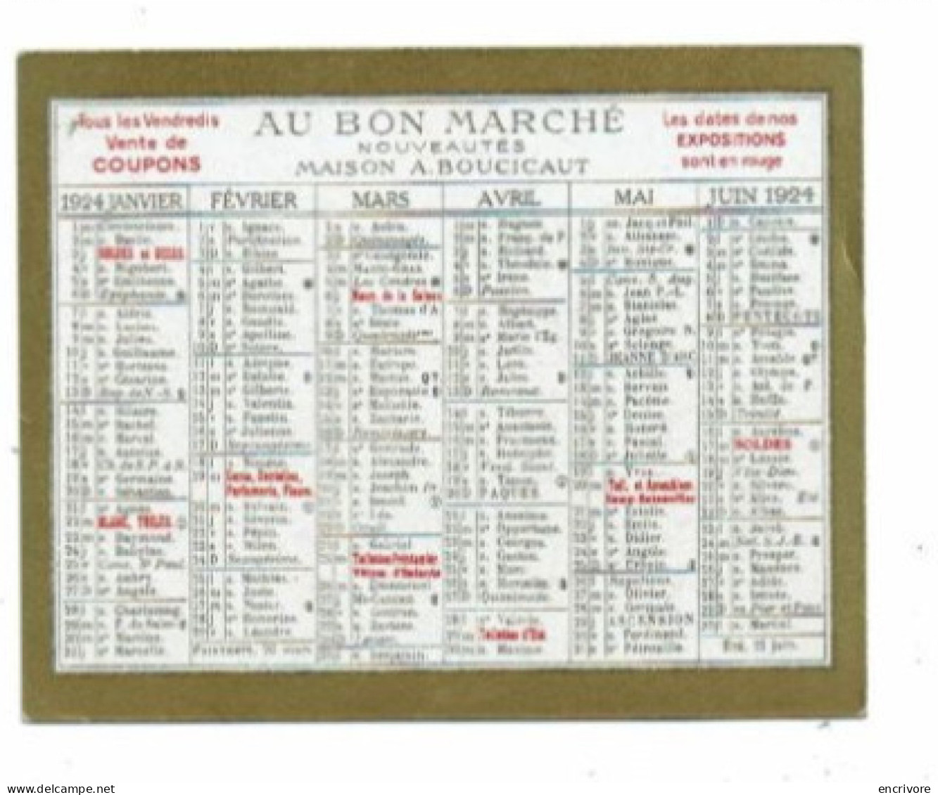 Petit Calendrier Publicitaire 1924 AU BON MARCHE Coupons Expositions Soldes - Formato Piccolo : 1921-40