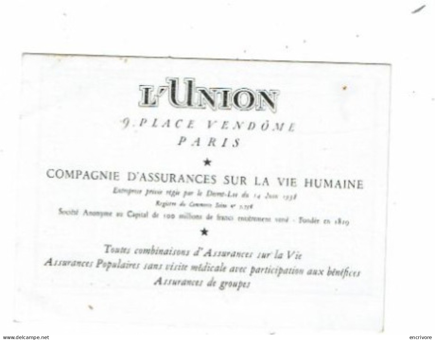 Petit Calendrier Publicitaire 1945 L UNION ASSURANCE Sur La Vie Humaine - Petit Format : 1941-60