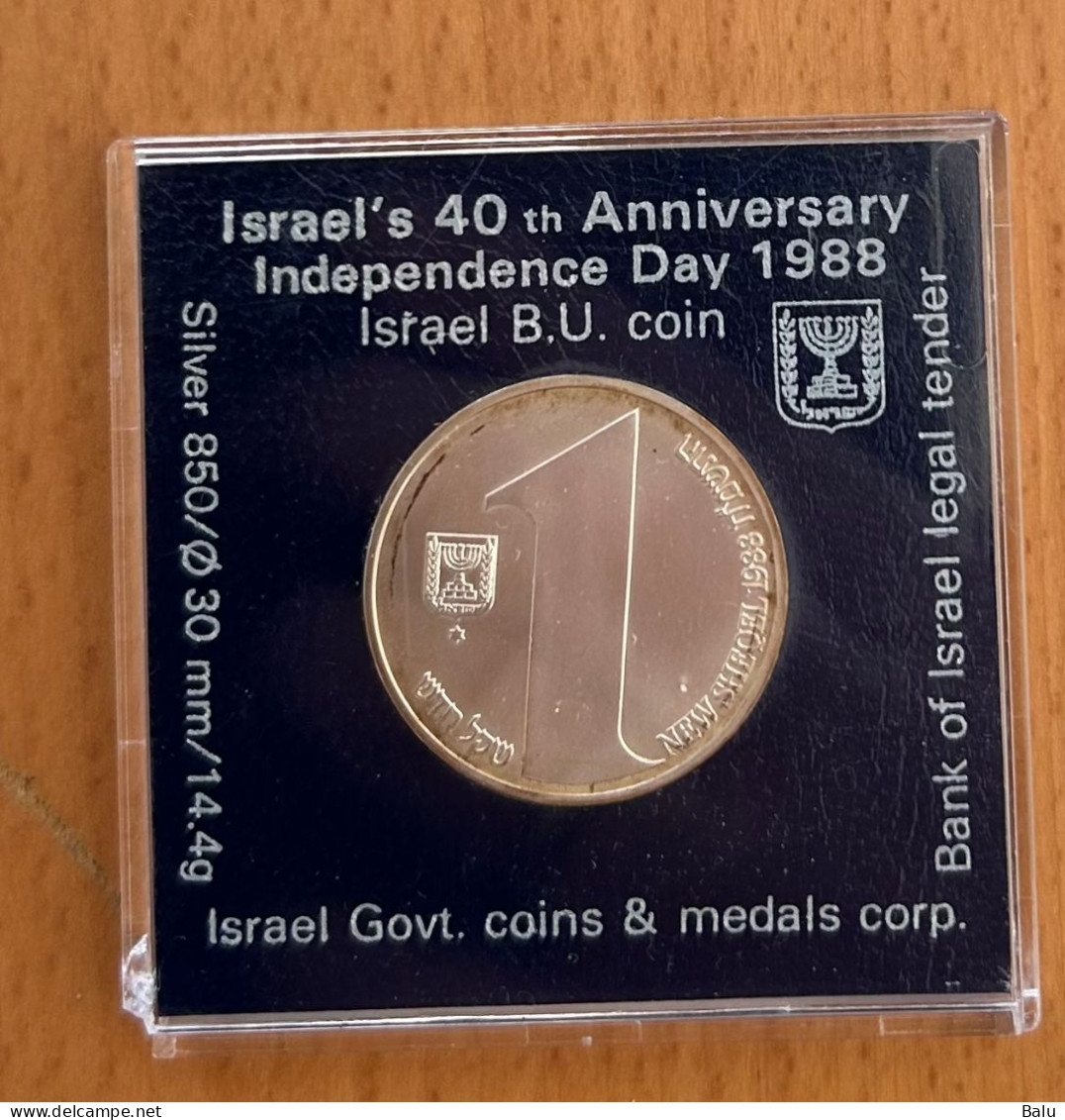 Israel 1988 40th Anniversary, Silber 850, 30mm, 14.4gr. 1 New Sheqel, B.U. Independence Day - Israel