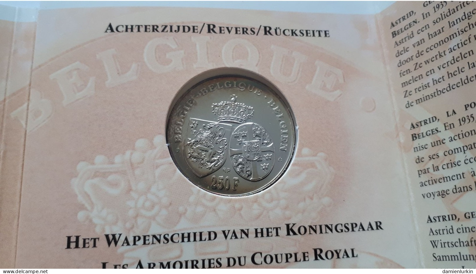 BELGIQUE BELGIE BELGIEN 250 FRANCS ARGENT/ZILVER/SILBER/SILVER 1995 ASTRID EN POCHETTE FRAPPE MEDAILLE QUALITY PROOF - 250 Frank