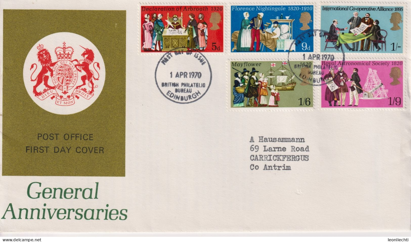 1970 Grossbritannien >FDC Mi:GB 539, Sn:GB 612, Yt:GB 586, Jahrestage, General Anniversaries - 1952-71 Ediciones Pre-Decimales