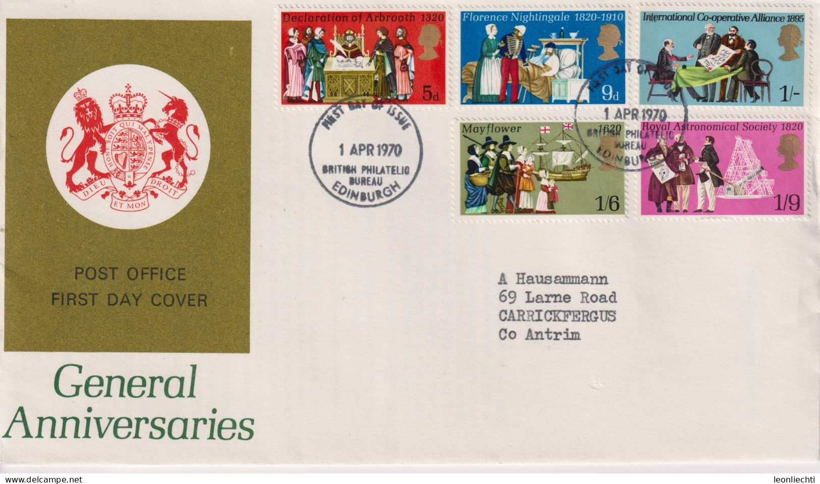 1970 Grossbritannien >FDC Mi:GB 539, Sn:GB 612, Yt:GB 586, Jahrestage, General Anniversaries - 1952-1971 Pre-Decimal Issues