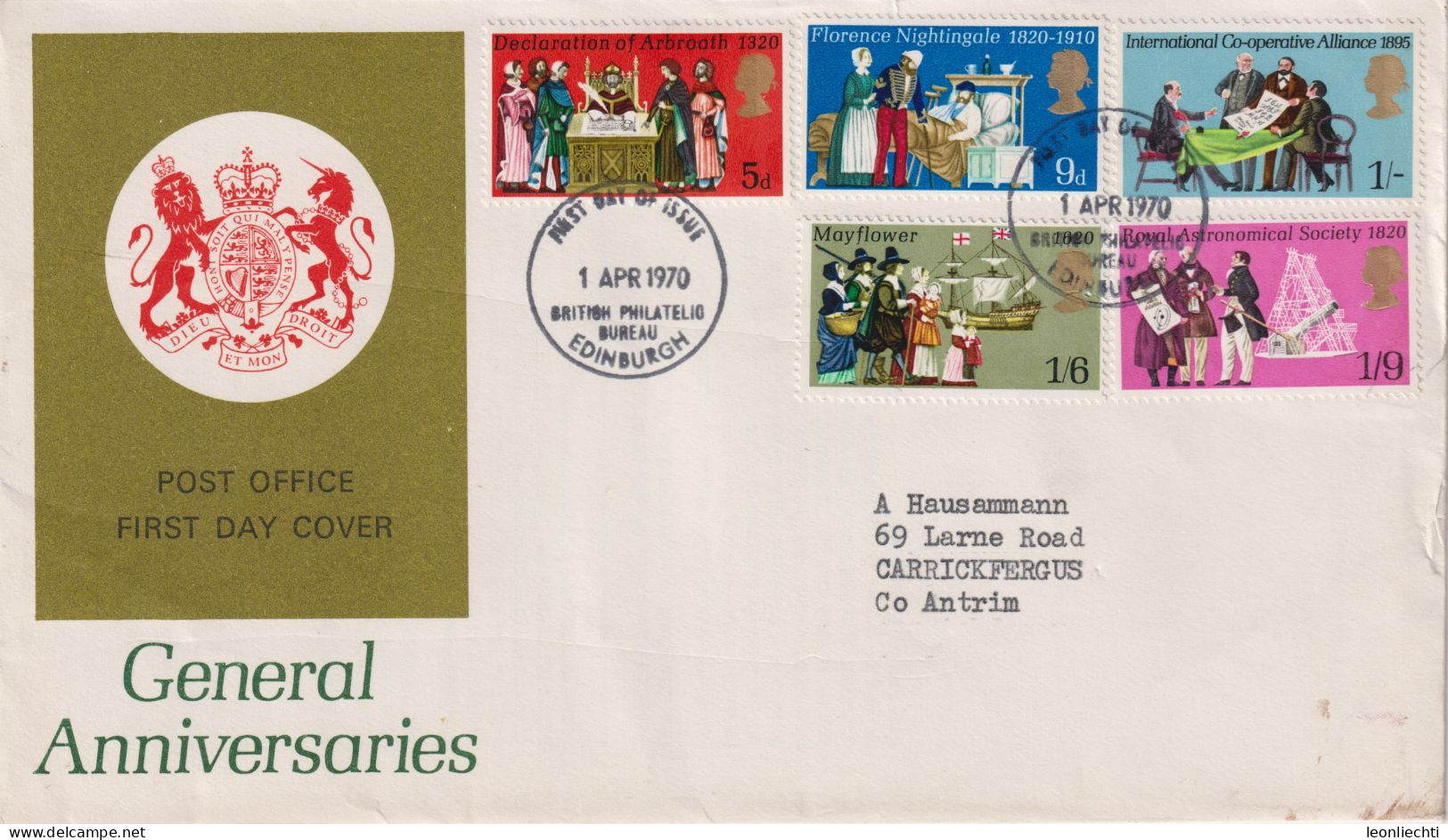 1970 Grossbritannien >FDC Mi:GB 539, Sn:GB 612, Yt:GB 586, Jahrestage, General Anniversaries - 1952-1971 Em. Prédécimales