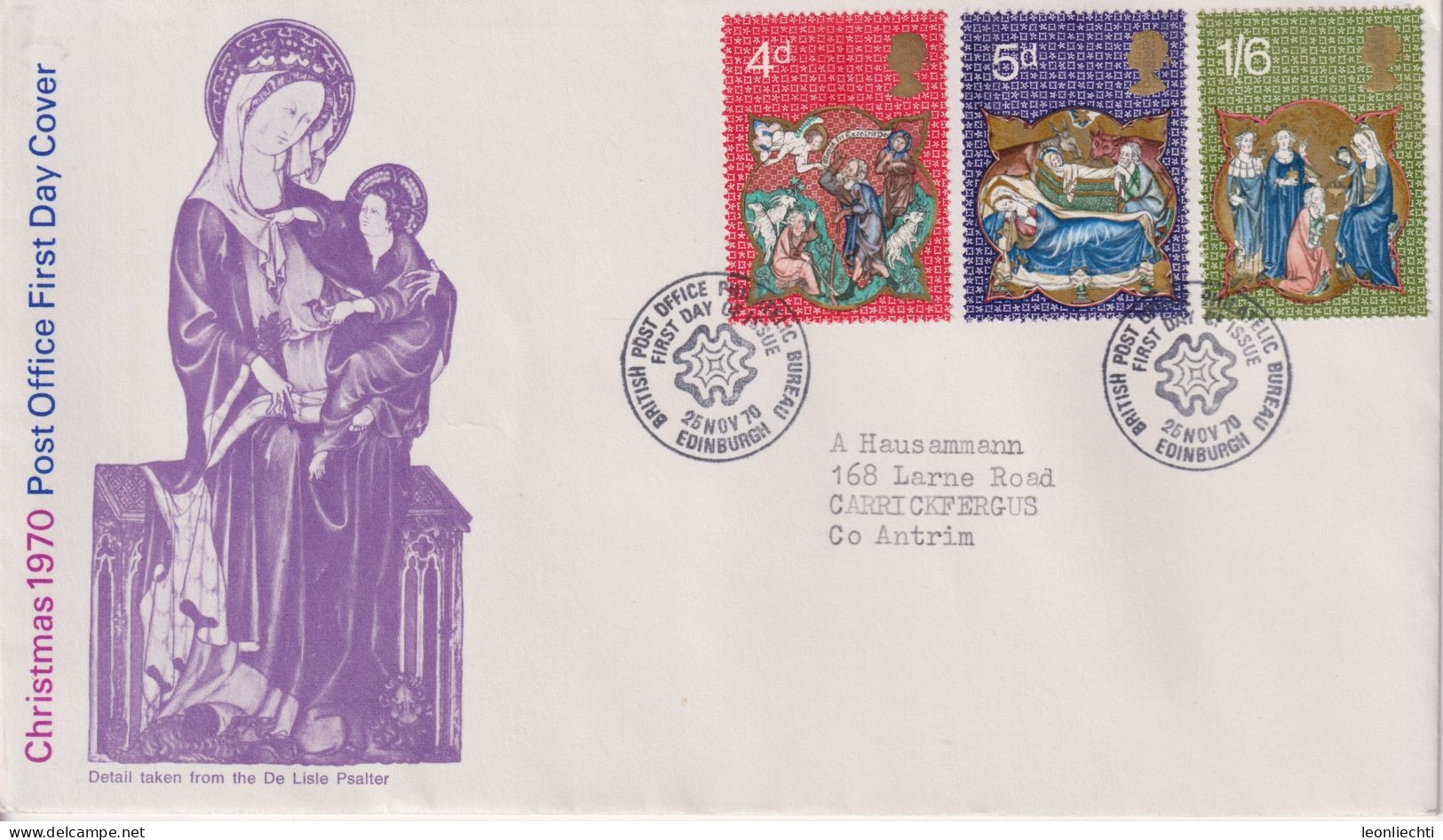 1970 Grossbritannien >FDC  Mi:GB 558-560, Sn:GB 645-647, Yt:GB 602-605, Christmas 1970 - Robert De Lisle Psalter - 1952-1971 Dezimalausgaben (Vorläufer)