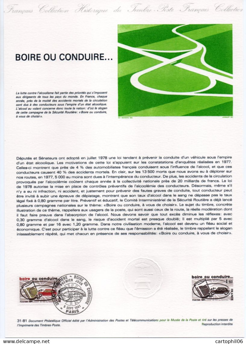 - Document Premier Jour BOIRE OU CONDUIRE... - PARIS 5.9.1981 - - Unfälle Und Verkehrssicherheit