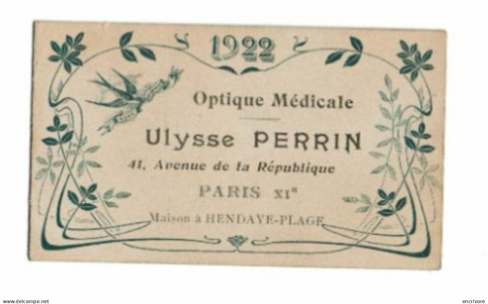Petit Calendrier Publicitaire 1922 Optique Médicale Ulysse PERRIN Hendaye Plage - Small : 1921-40