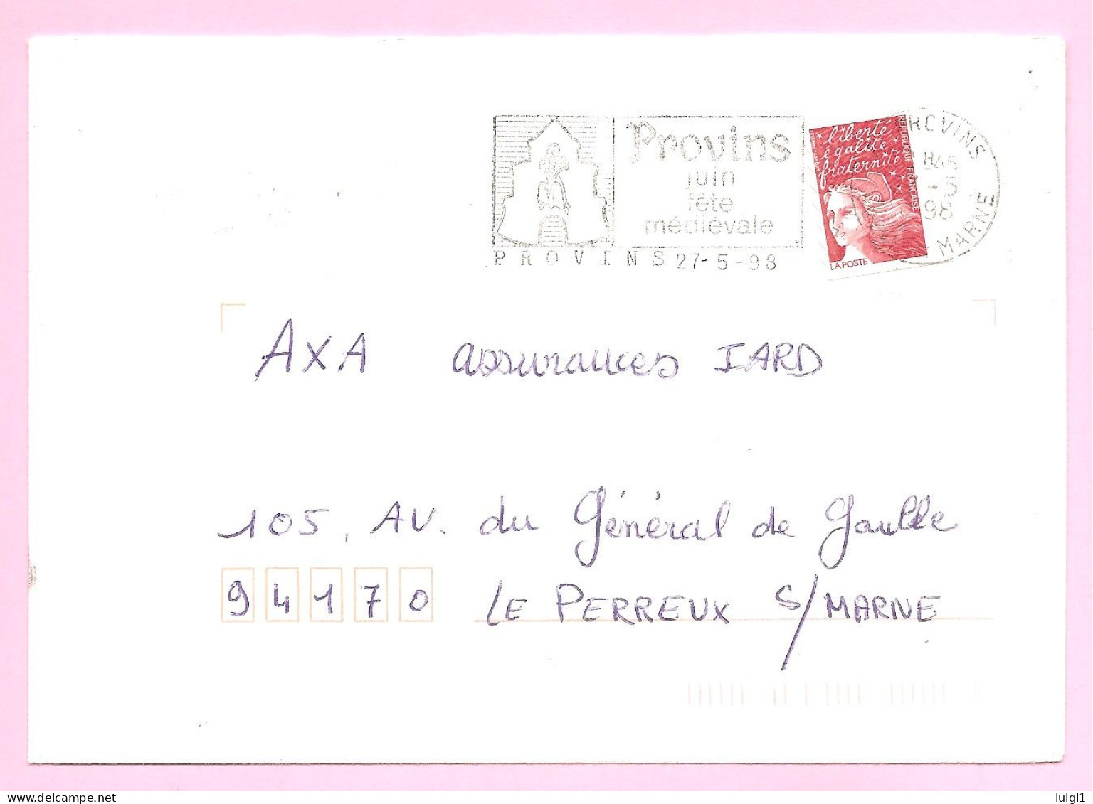 LUQUET LA POSTE N°3085 - TVP Rouge Type 1, Sur Lettre. Prédécoupe Verticale Ondulée, Décalée à Gauche. - 1997-2004 Marianna Del 14 Luglio