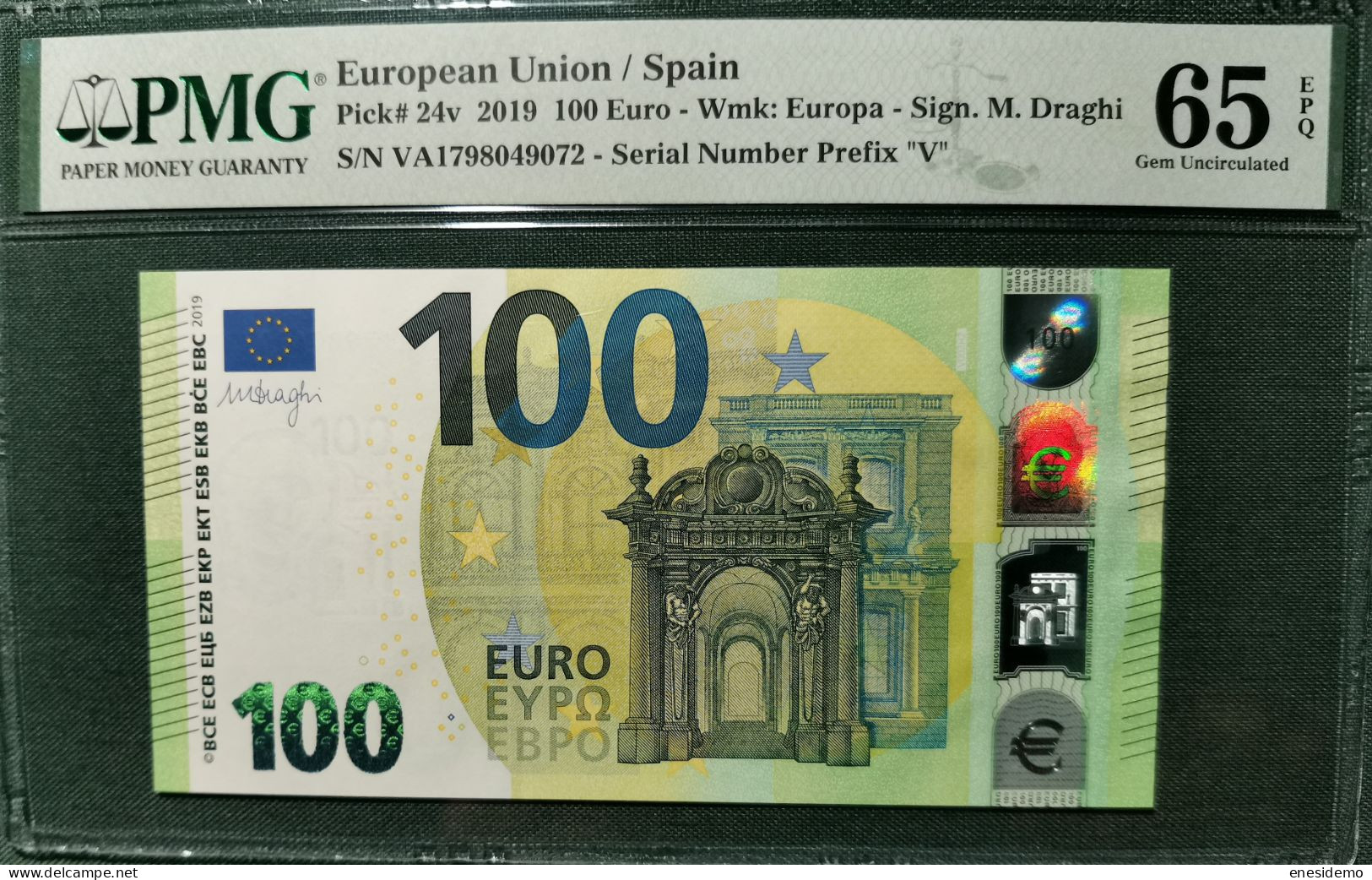 100 EURO SPAIN 2019  DRAGHI V002H2 VA SC UNCIRC. PMG 65 EPQ - 100 Euro