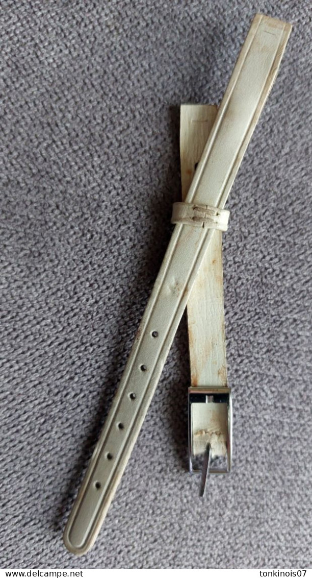 Bracelet De Montre Femme Années 1930/1960 En Cuir Blanc - Horloge: Antiek