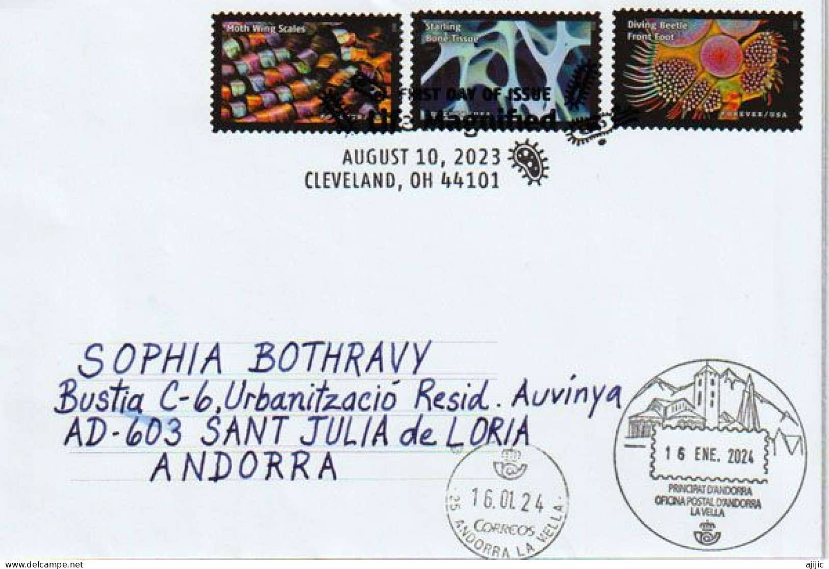 2023 Life Magnified Forever Stamps:DIVING BEETLE FRONT FOOT,etc,  Letter To Andorra, With Arrival Postmark. - Storia Postale