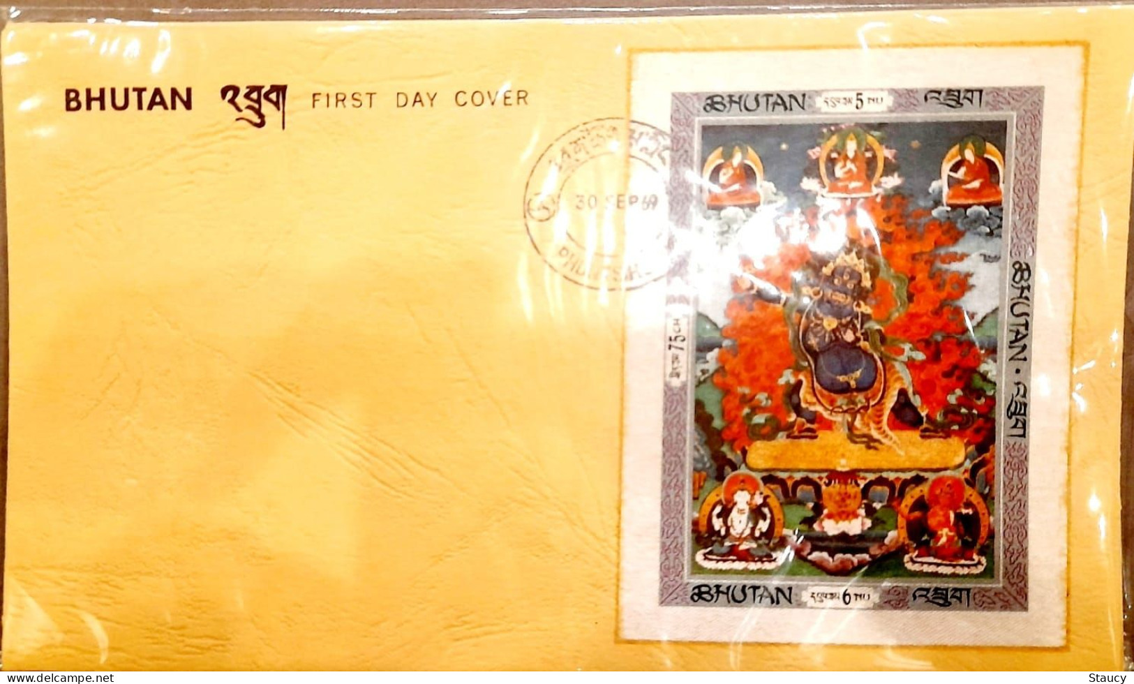 BHUTAN 1969 RELIGIOUS THANKA PAINTINGS BUDHA-SILK CLOTH Unique Stamp 5 Full Sheet SET + 2 Souvenir Sheet + 3 FDC's scan