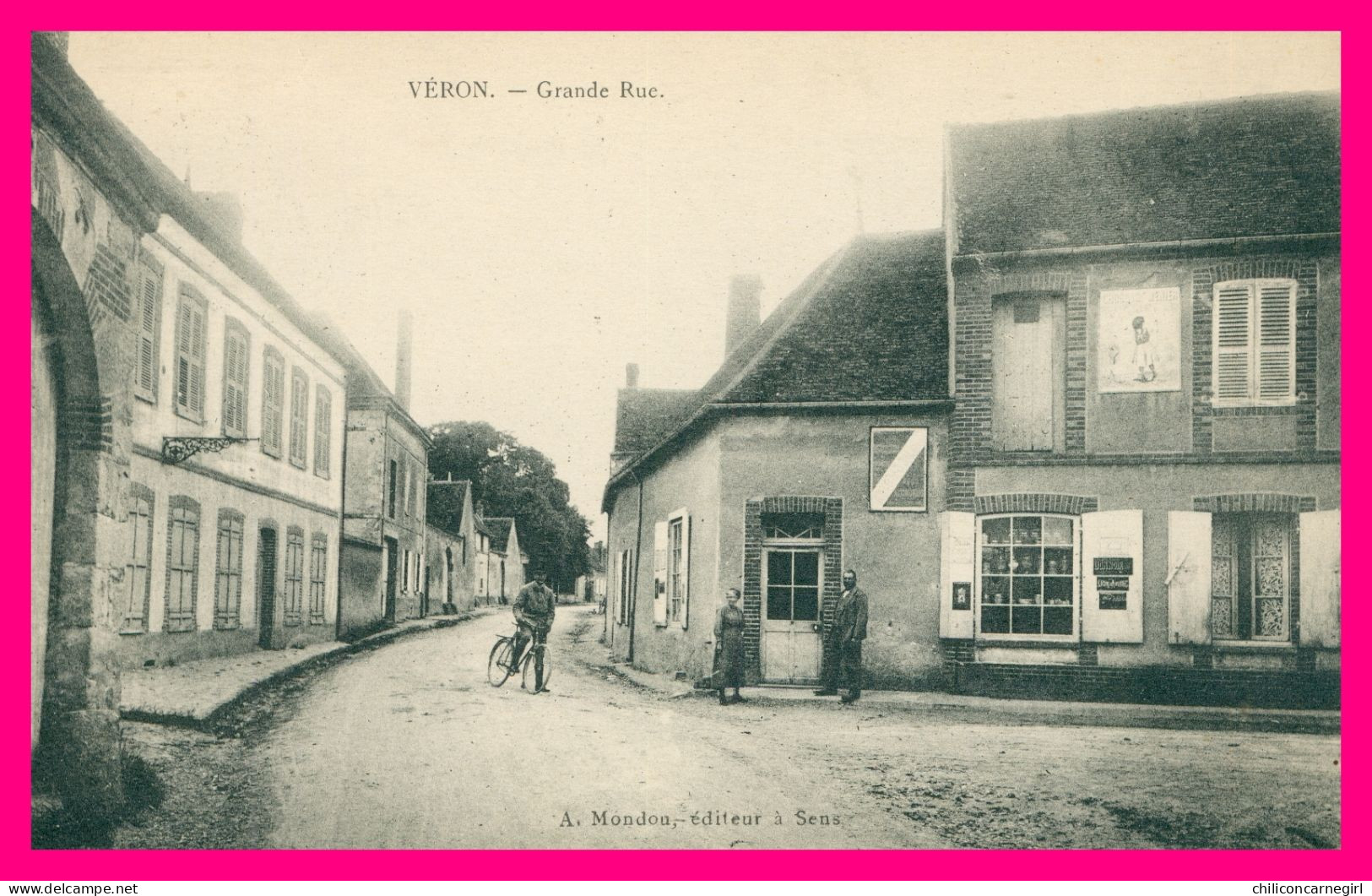 * VERON - Grande Rue - Cycliste - Animée - Edit. MONDOU - 1923 - Veron