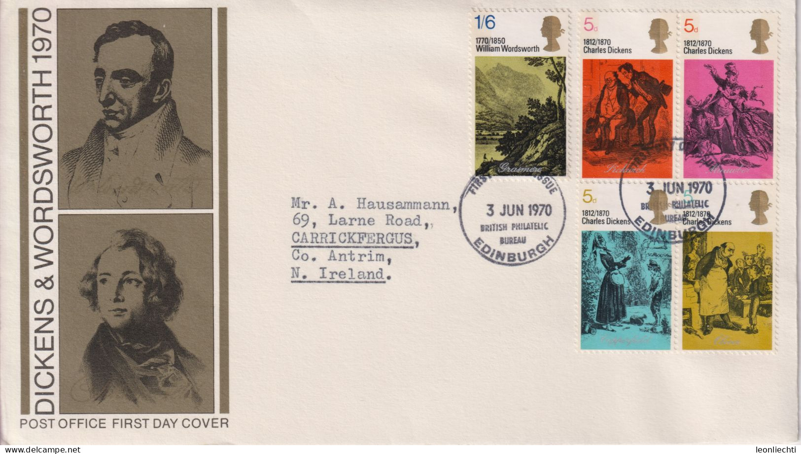 1970 Grossbritannien >FDC  Mi:GB 544-548, Sn:GB 617-621, Yt:GB 591-595, Dickens & Wordsworth - 1952-1971 Dezimalausgaben (Vorläufer)