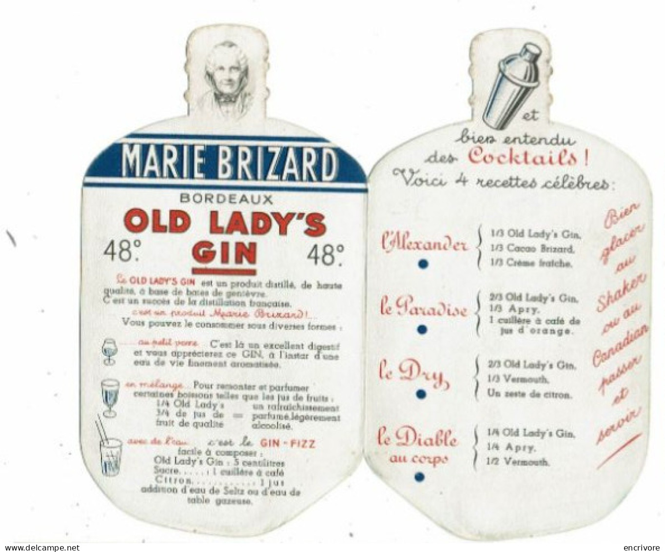 OLD LADY'S GIN Marie Brizard Et Roger Conseils De Boisson Et Cocktails - Alkohol