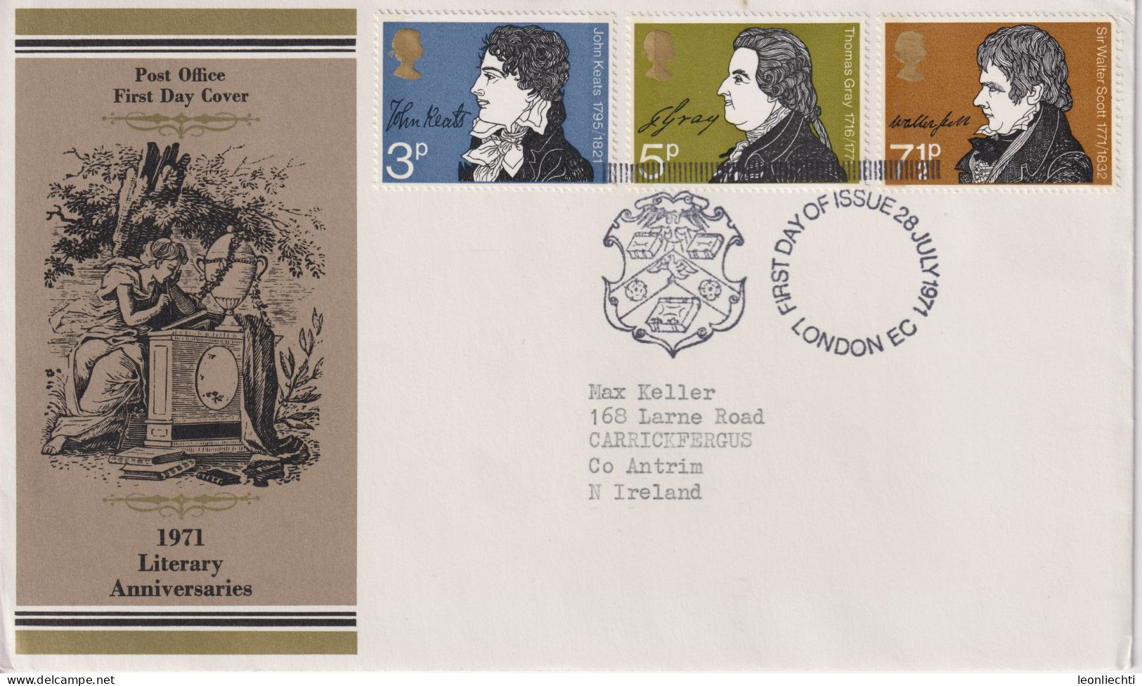 1971 Grossbritannien >FDC  Mi:GB 577, Sn:GB 651, Yt:GB 640, Literary Anniversaries - 1971-1980 Em. Décimales