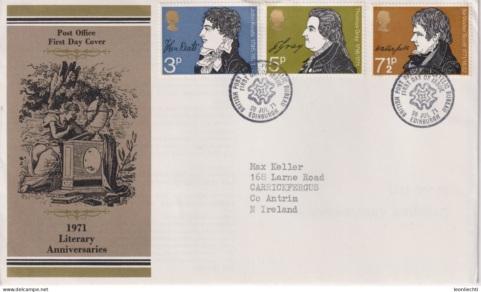 1971 Grossbritannien >FDC  Mi:GB 577, Sn:GB 651, Yt:GB 640, Literary Anniversaries - 1971-1980 Decimal Issues