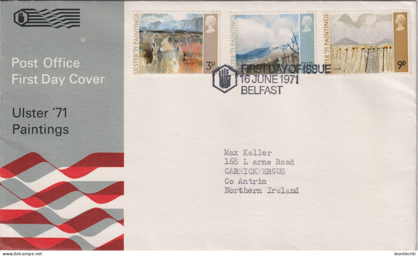 1971 Grossbritannien >FDC  Mi:GB 576, Sn:GB 650, Yt:GB 623,  Ulster 1971 - Paintings - 1971-1980 Em. Décimales