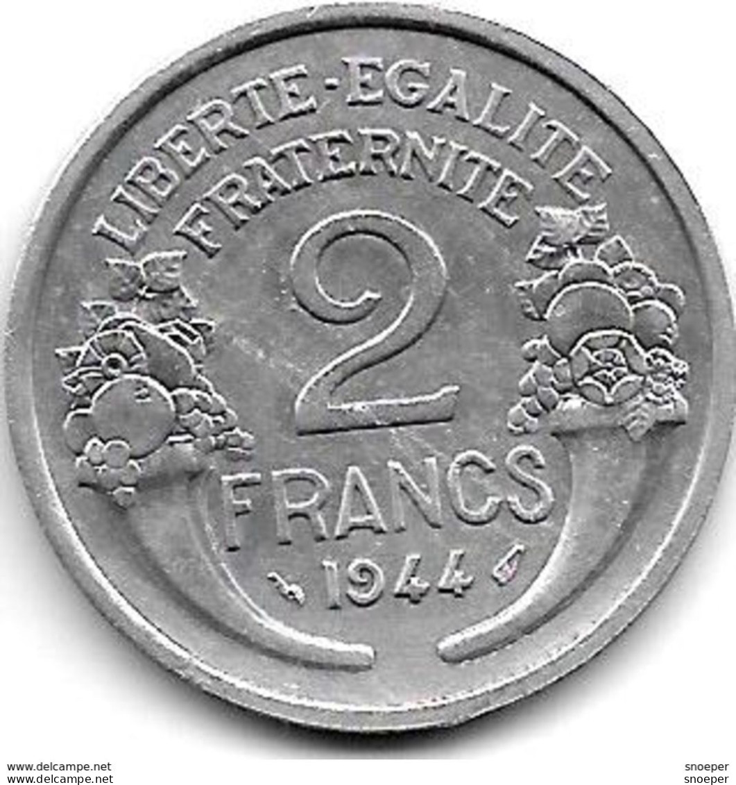 France 2 Francs 1944 Km 886a.1  Xf+ !!! - 2 Francs