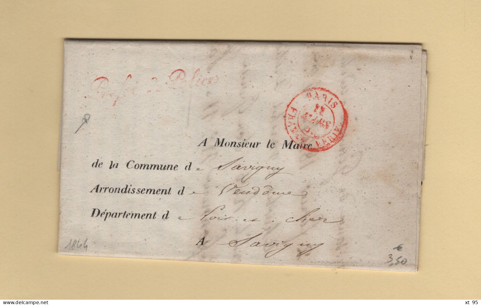 Franchise - Prefet De Police - 1844 - Nourrices Vendomes Loir Et Cher - 1801-1848: Précurseurs XIX