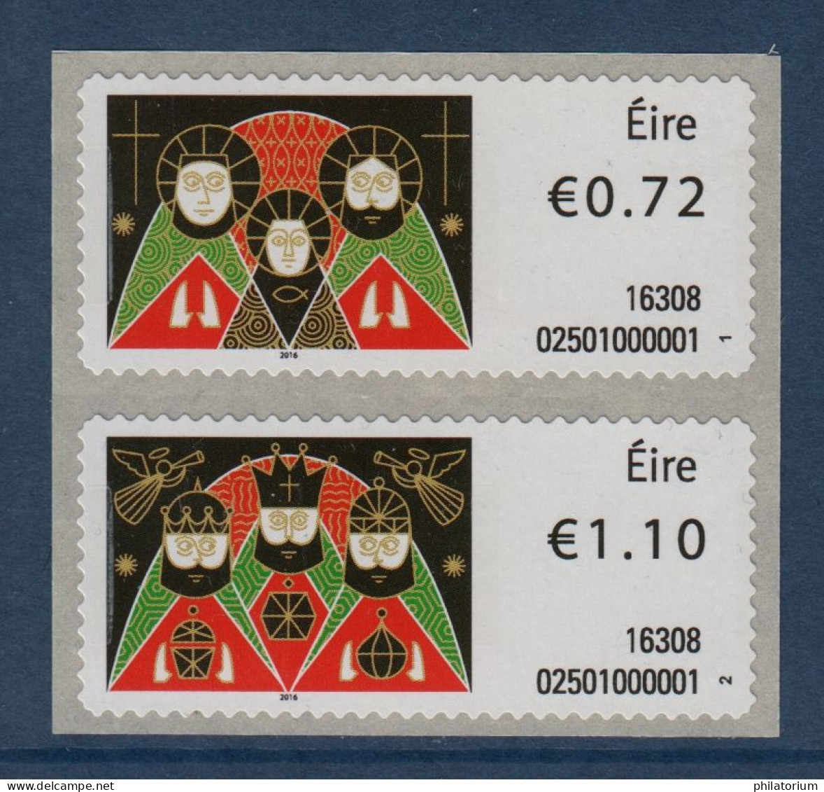 EIRE Ireland Irlande, **, Yv D  , Mi ATM 81, 82, S M 77, 78, Noël 2016, - Frankeervignetten (Frama)