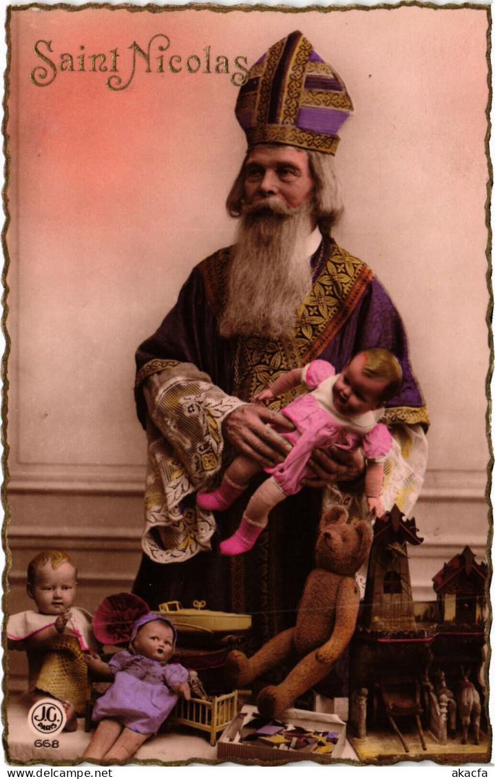 PC SAINT NICHOLAS WITH KIDS AND TOYS, Vintage EMBOSSED Postcard (b51270) - Saint-Nicolas