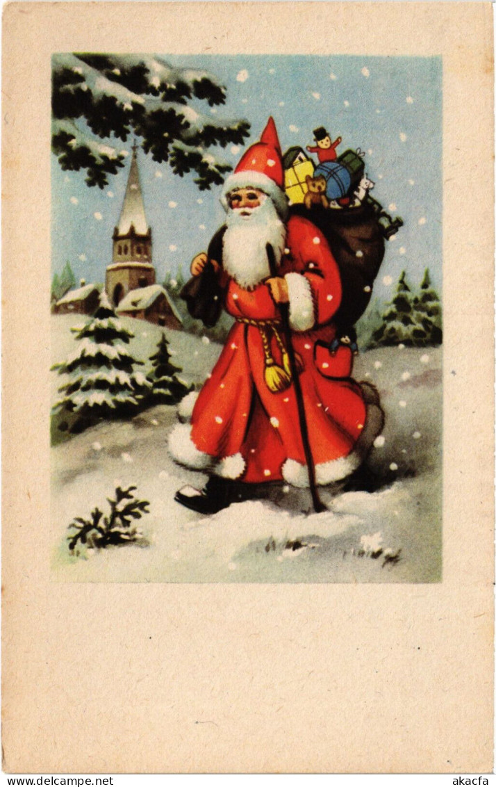 PC SAINT NICHOLAS IN THE SNOW WITH PRESENTS, Vintage Postcard (b51277) - Nikolaus