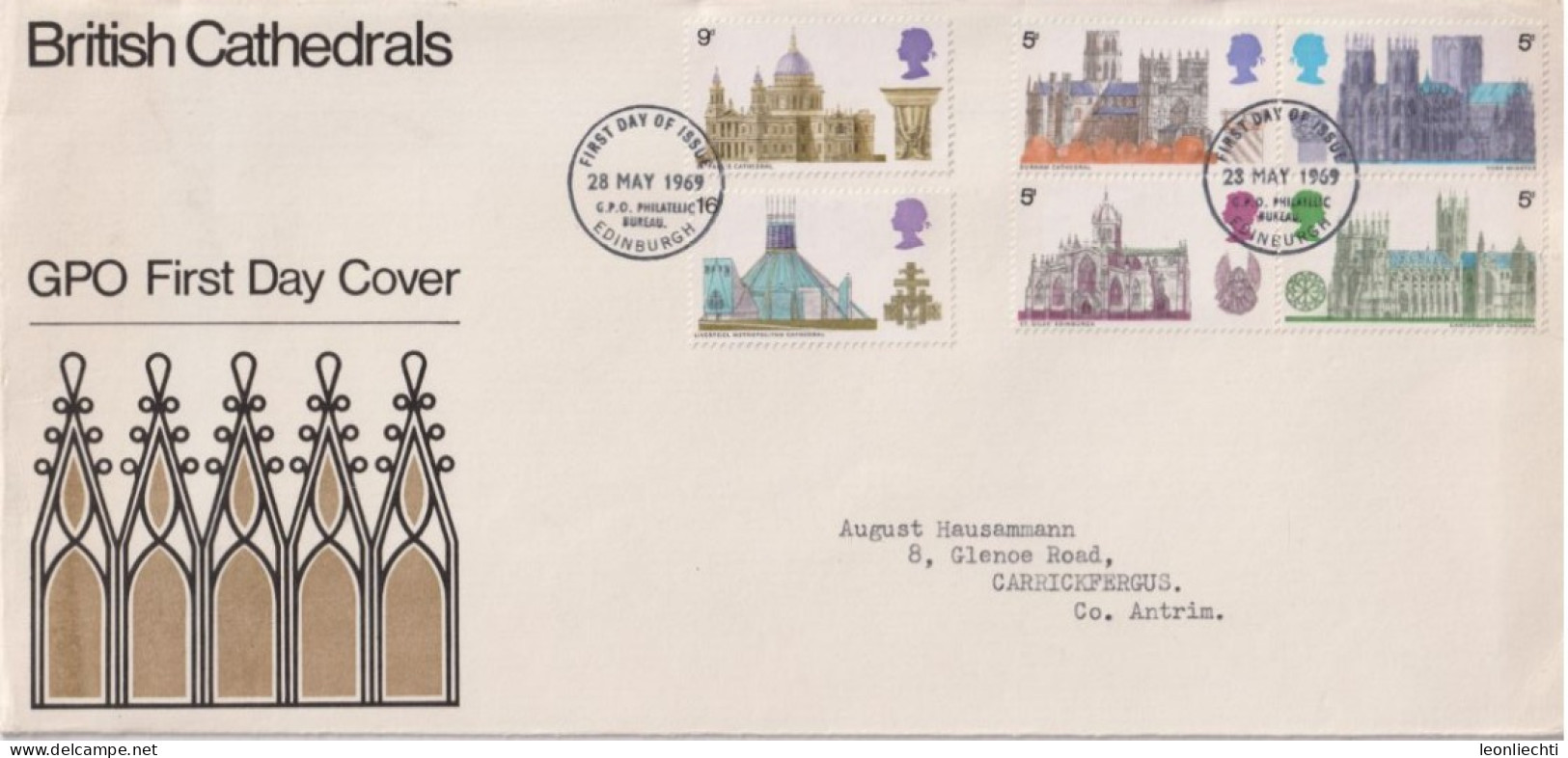 1969 Grossbritannien >FDC Mi:GB 516-521, Sn:GB 589-594, Yt:GB 563-568, Cathedrals - 1952-1971 Pre-Decimal Issues