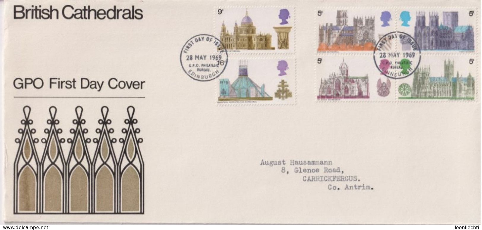 1969 Grossbritannien >FDC Mi:GB 516-521, Sn:GB 589-594, Yt:GB 563-568, Cathedrals - 1952-1971 Dezimalausgaben (Vorläufer)