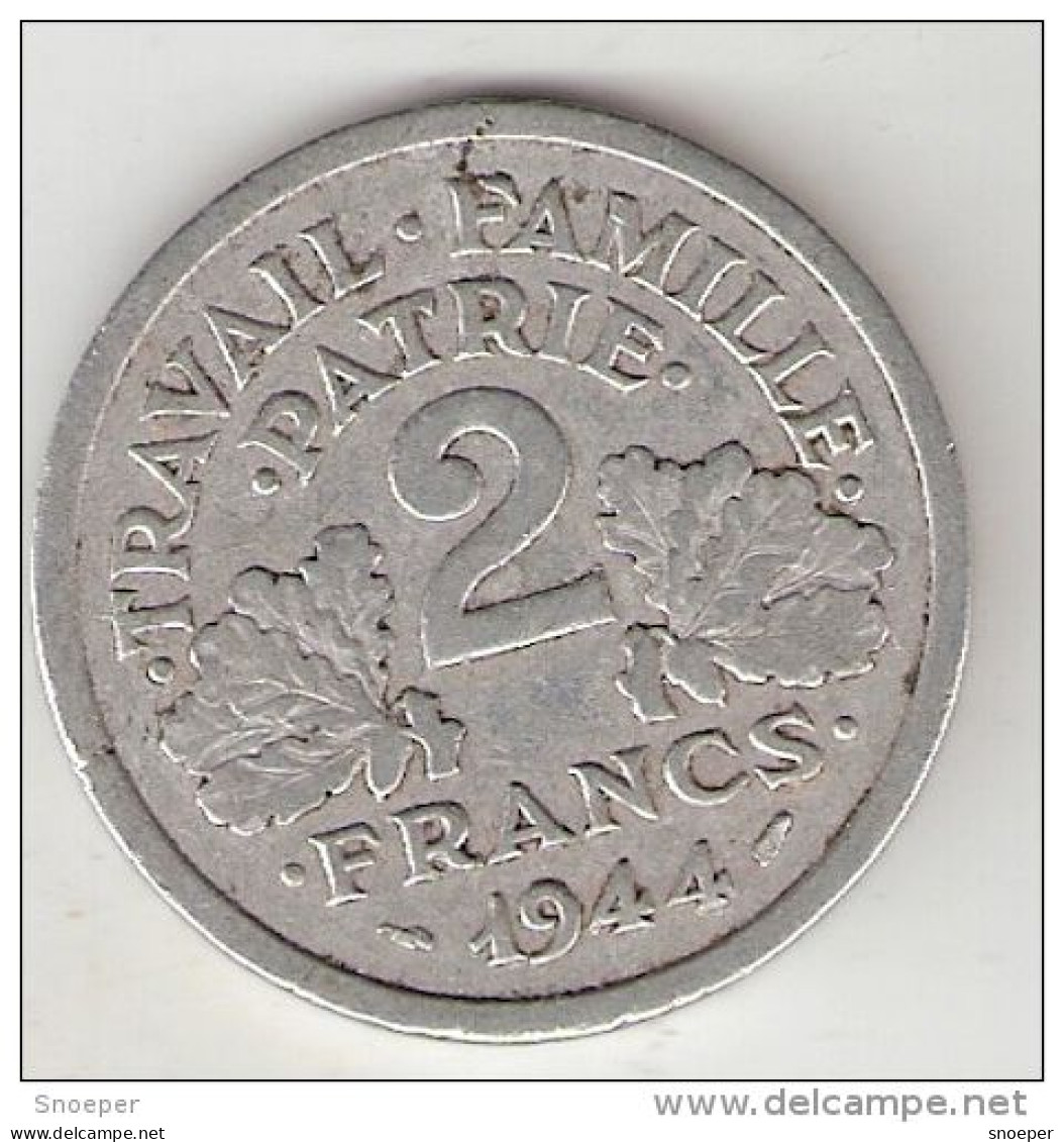 France 2 Francs 1944 C Vichy  Km 904.3  Vf+ - 2 Francs