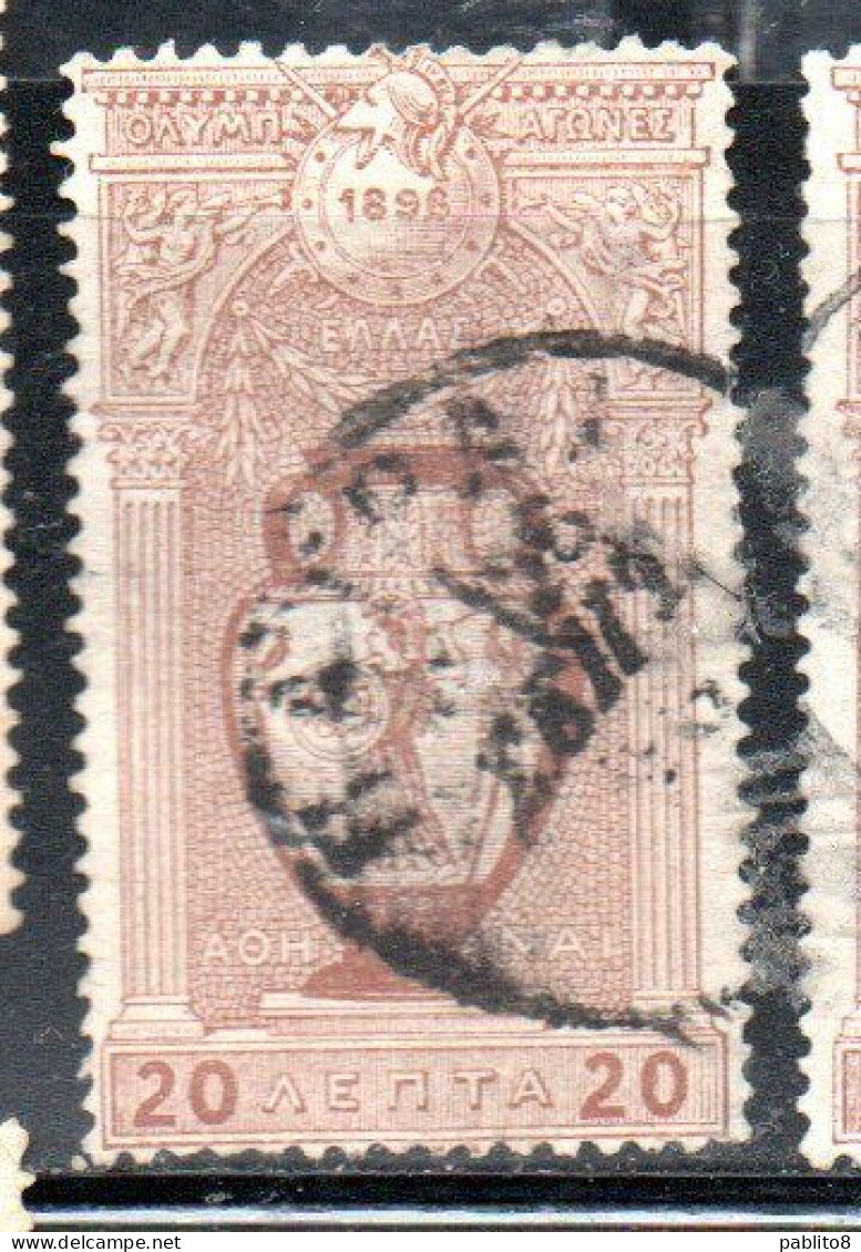 GREECE GRECIA HELLAS 1896 FIRST OLYMPIC GAMES MODERN ERA AT ATHENS VASE DEPICTING PALLAS ATHENE MINERVA 20l USED USATO - Used Stamps