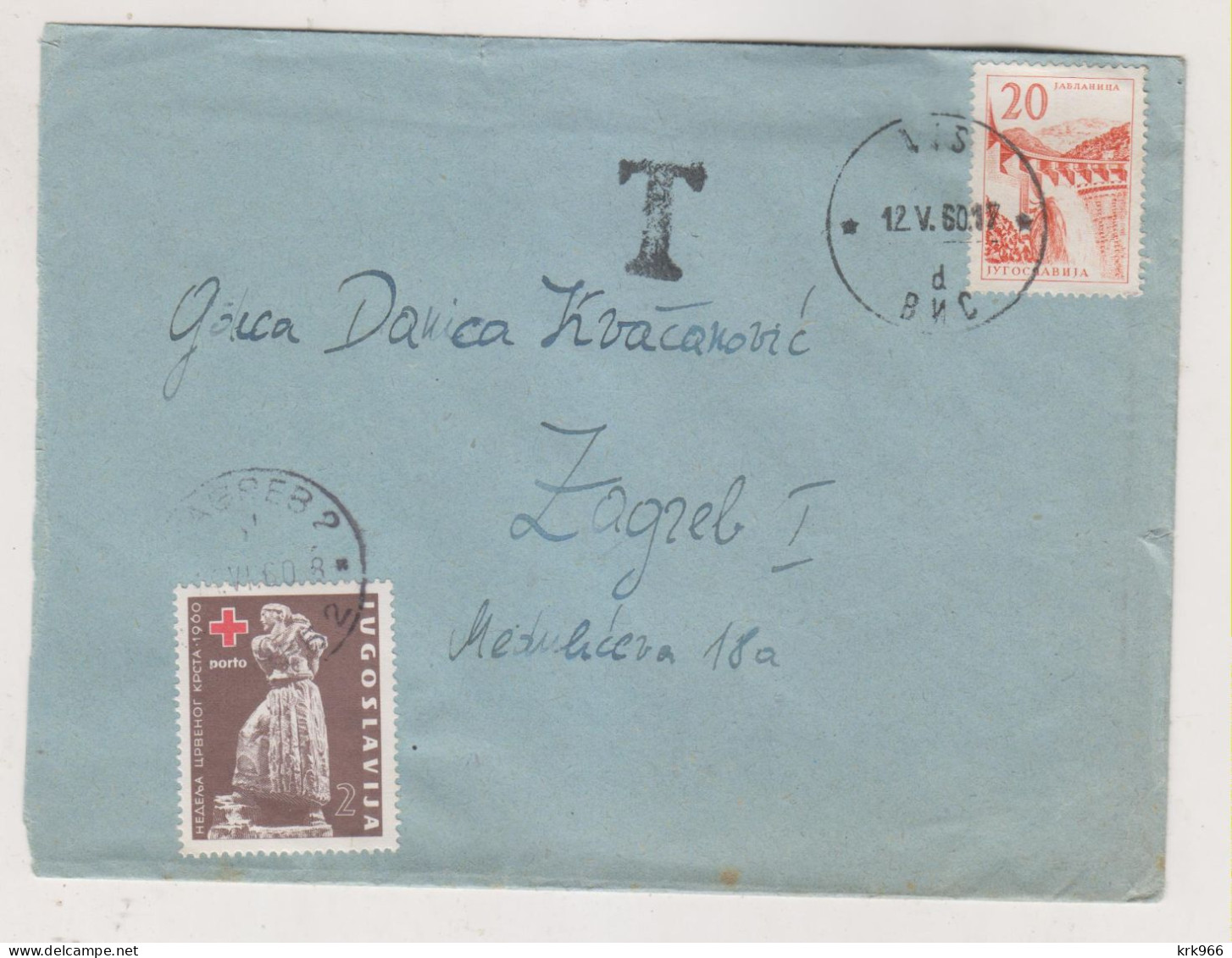 YUGOSLAVIA 1960 VIS    Nice  Cover To ZAGREB , Postage Due Charity Stamp - Cartas & Documentos