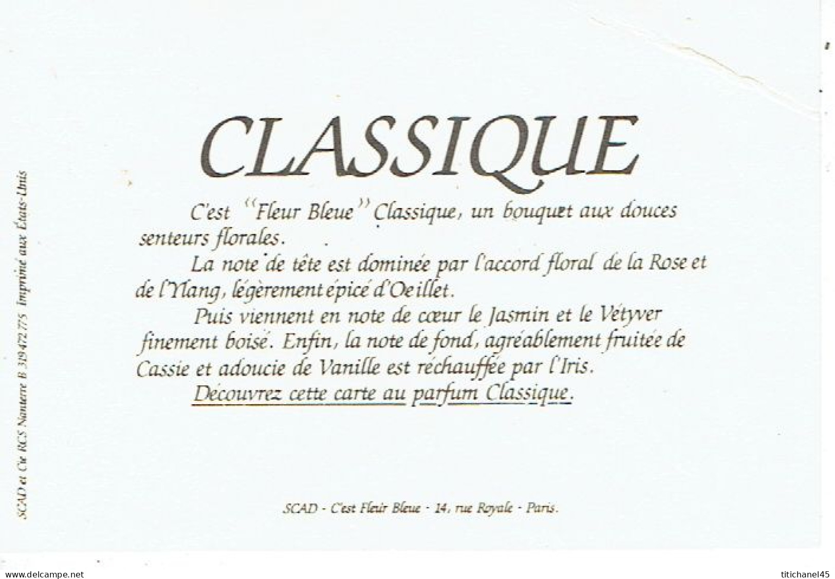 Carte Parfum CLASSIQUE De C'EST FLEUR BLEUE - Antiguas (hasta 1960)