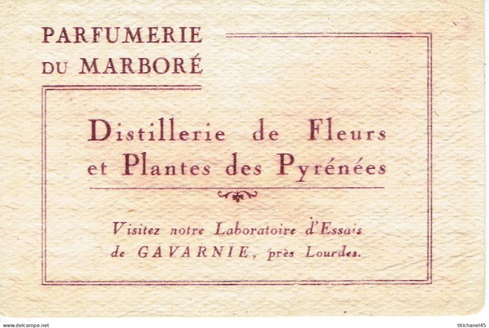 Carte Parfum PARFUMERIE DU MARBORE - Distillerie De Fleurs Et Plantes Des Pyrénées à GAVARNIE - Vintage (until 1960)