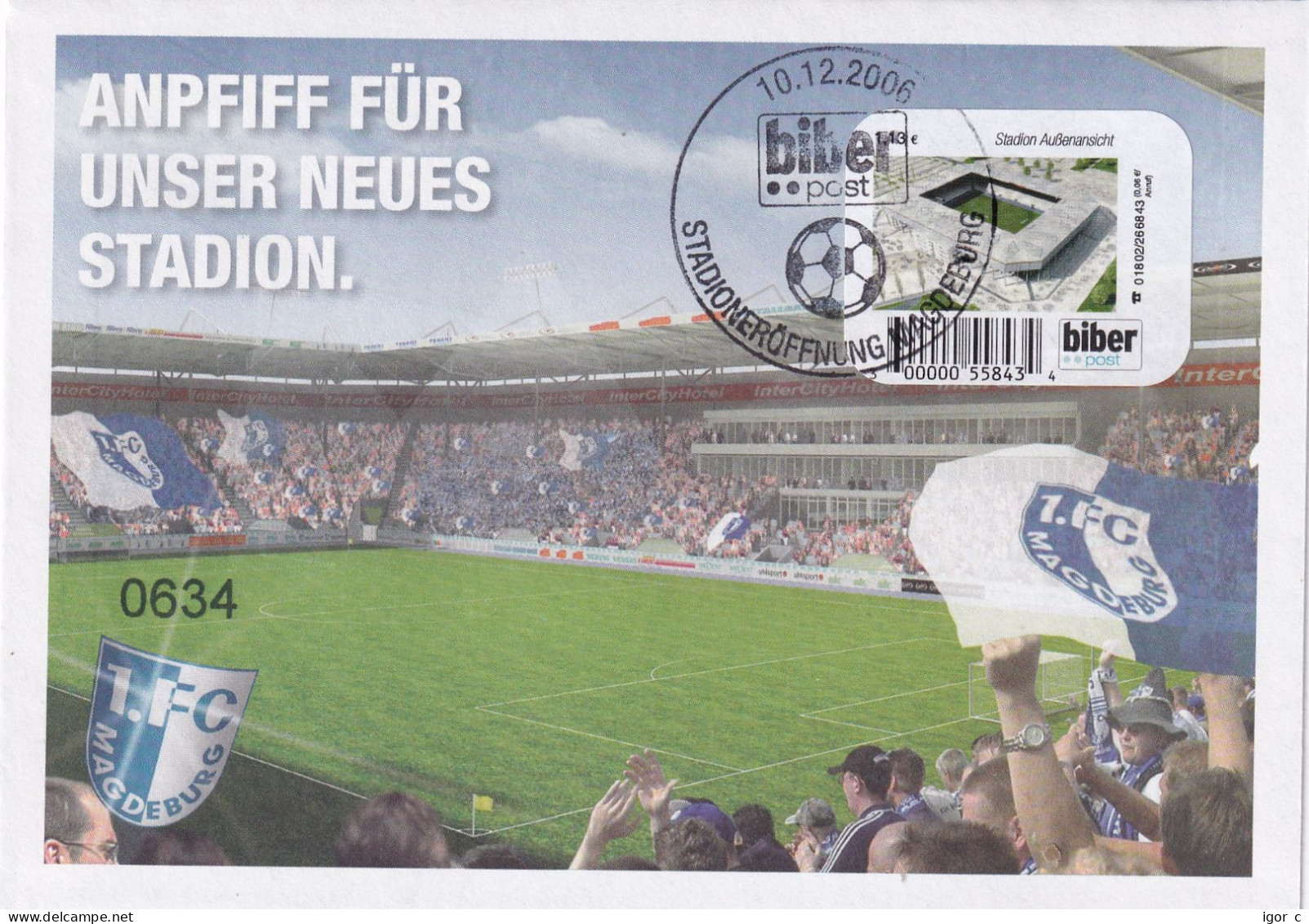 Germany 2006 LOCAL POST Cover: Football Fussball Soccer Calcio; BIBER POST; 1 FC Magdeburg New Stadium - 2006 – Deutschland