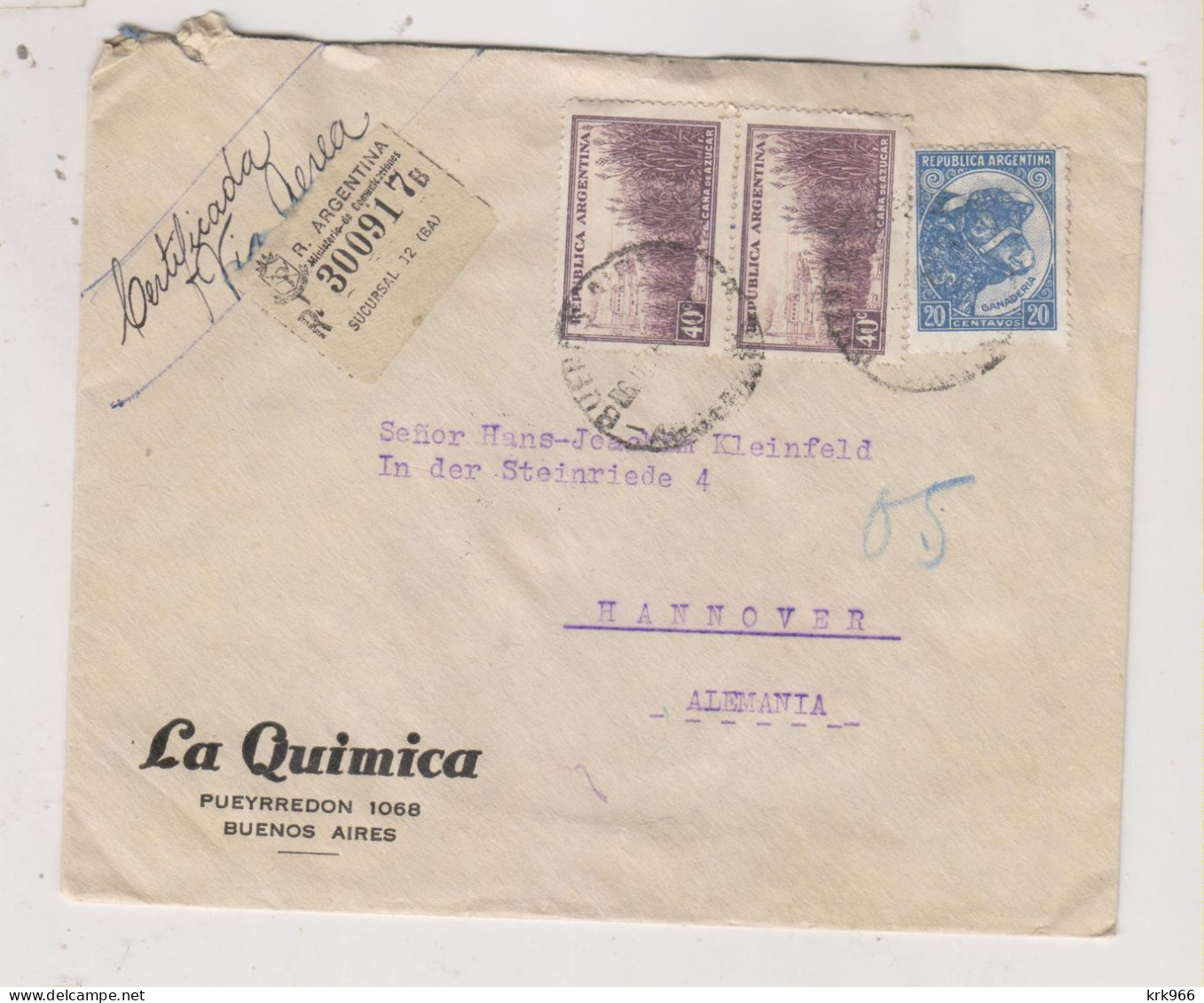 ARGENTINA  BUENOS AIRES Registered Airmail Cover To Germany - Briefe U. Dokumente