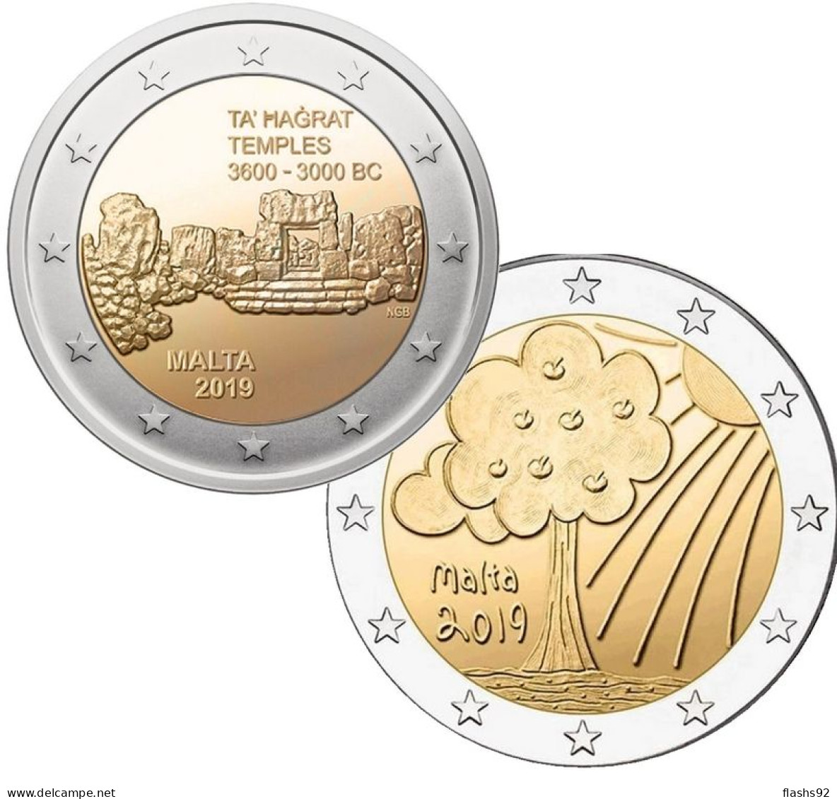 Les 2 Pièces 2 Euro Commemorative Malte 2019 Temples De Ta' Hagrat Et Nature Et Environnement UNC - Malte