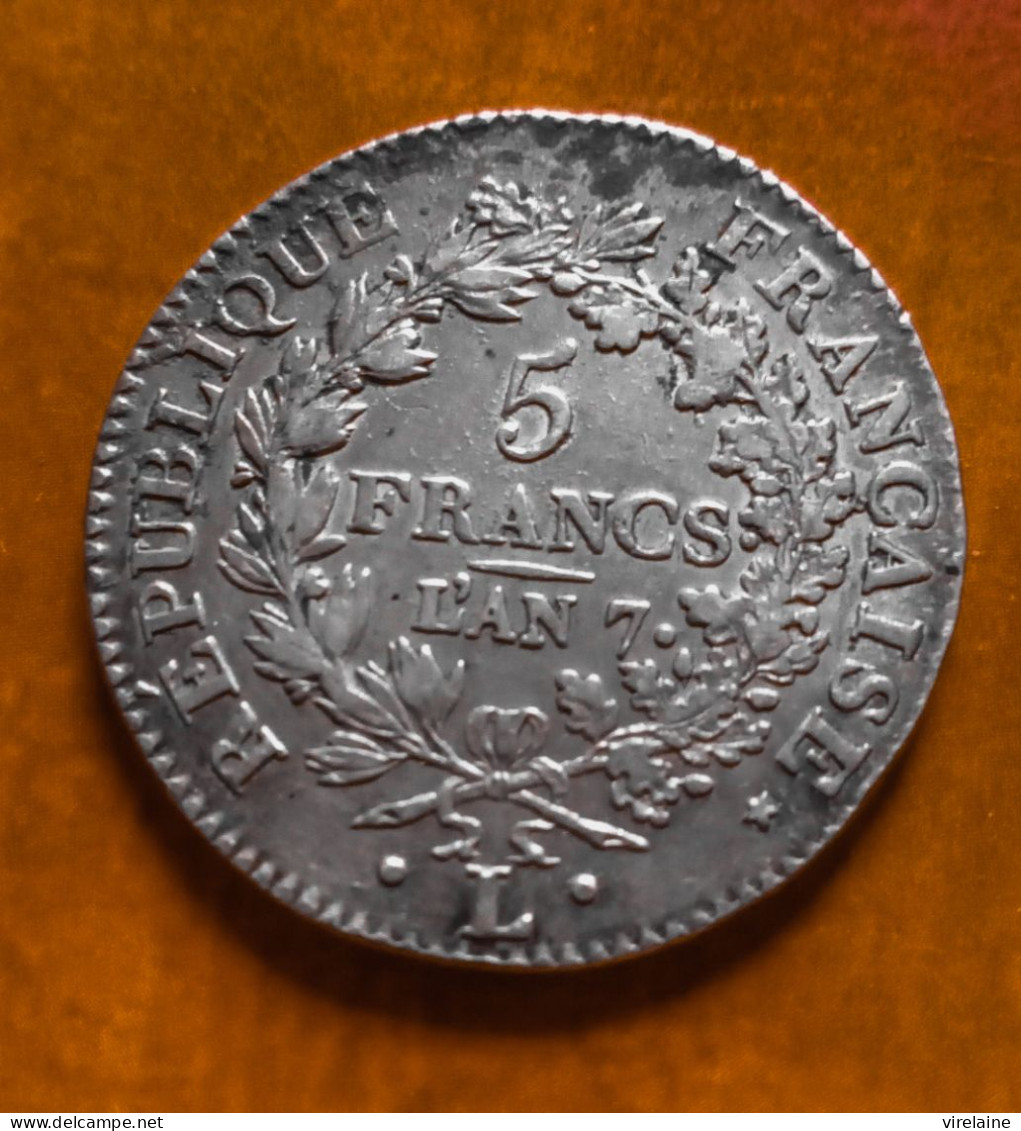 FRANCE Monnaie Argent 5 Francs Union Et Force L'AN 7 L Bayonne - 1795-1799 Directoire