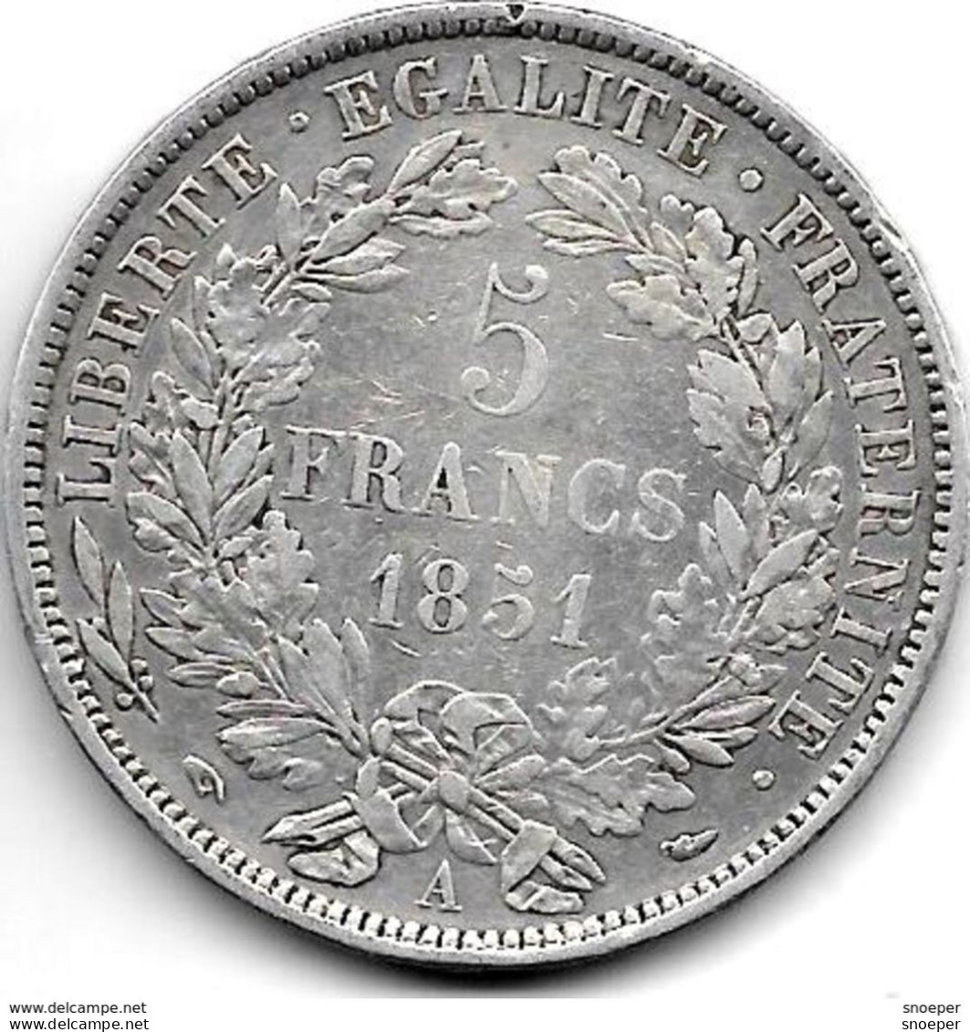 *france  5 Francs  1851 A  Km 761.1    Vf+ - 5 Francs