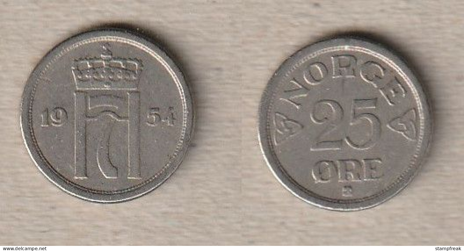 00306) Norwegen, 25 Öre 1954 - Norwegen