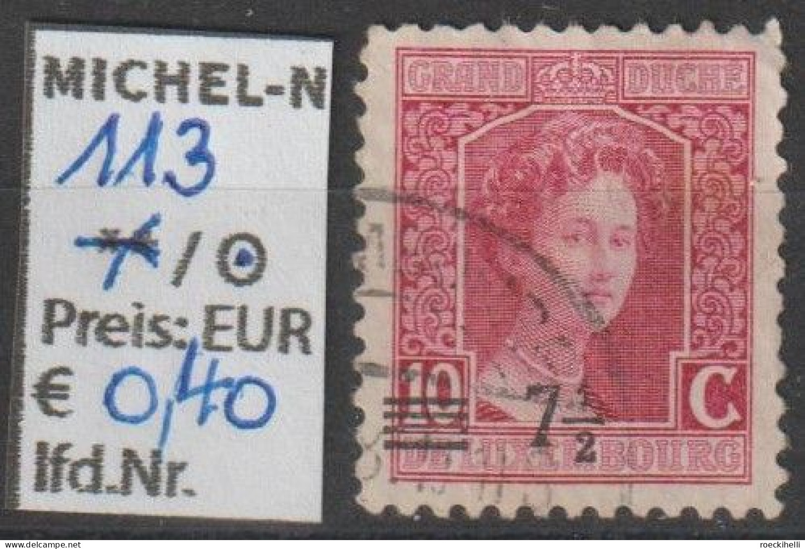1915 - LUXEMBURG - FM/DM "Großherzogin Marie Adelheid" 7 1/2 C A. 10 C Lilarot - O  Gestempelt - S.Scan (Lux 113o) - 1914-24 Maria-Adelaide