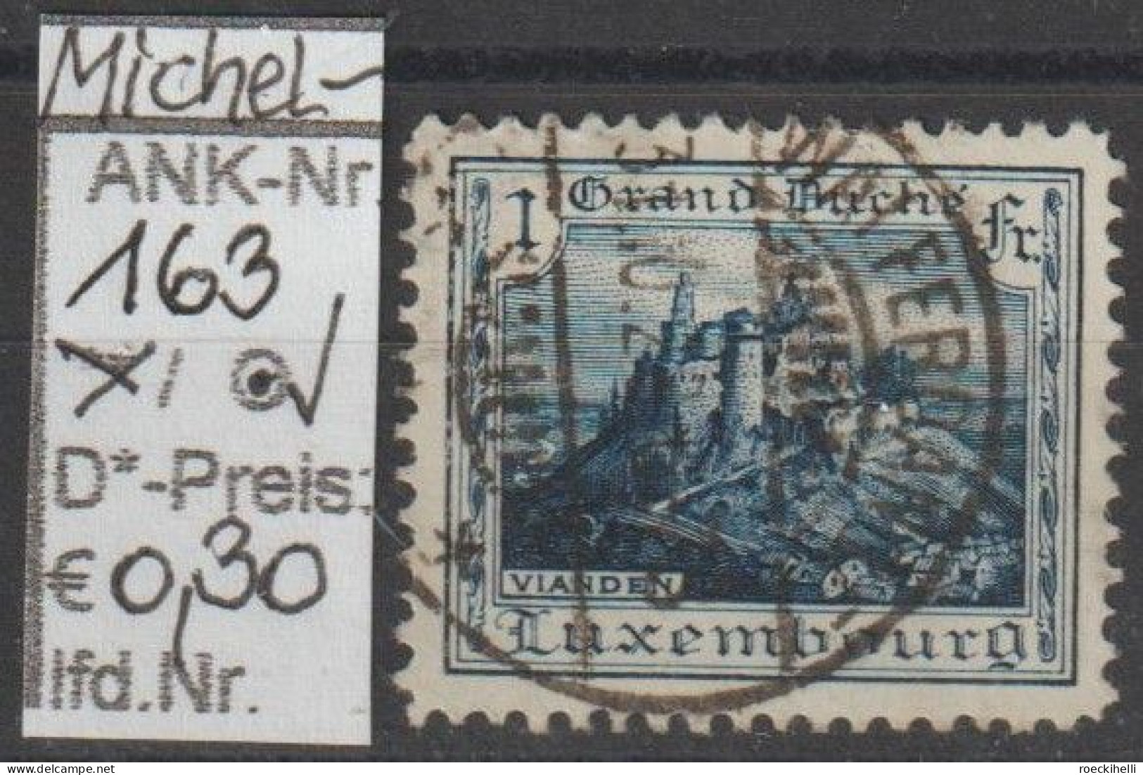 1925 - LUXEMBURG - FM/DM "Landschaften - Schloss Vlanden" 1 Fr Blau - O  Gestempelt - S.Scan (Lux 163o) - 1921-27 Charlotte De Frente